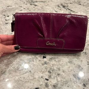 Coach Patent Leather large flap wallet wristlet